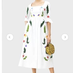 eShakti Floral Embroidered Cotton Poplin Dress - Size L